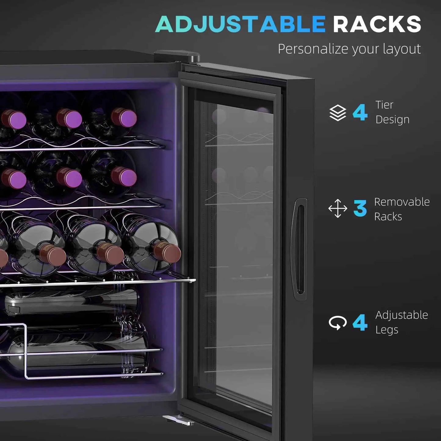 HOMCOM 16 Bottle Single Zone Freestanding Black Wine Fridge