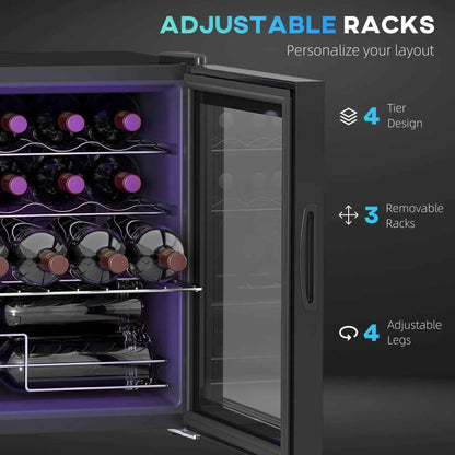 HOMCOM 16 Bottle Single Zone Freestanding Black Wine Fridge