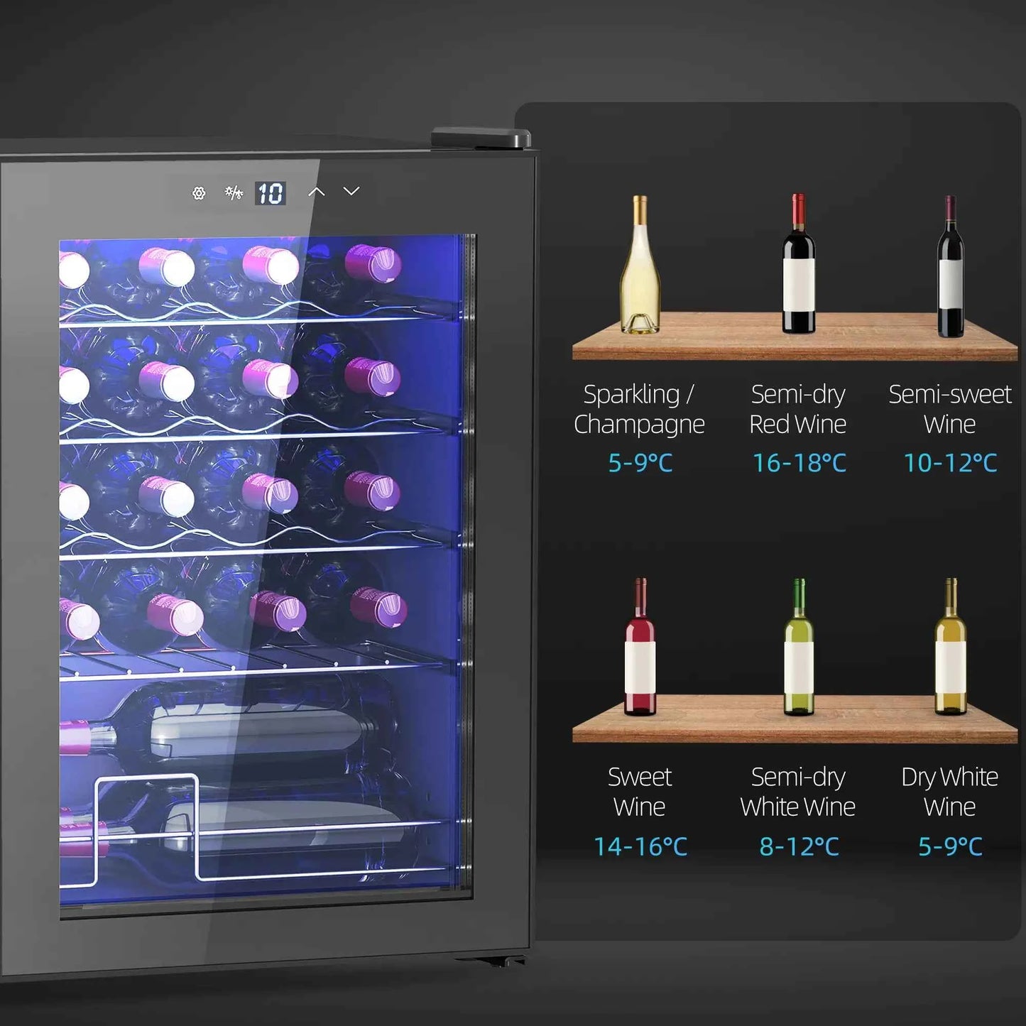 HOMCOM 20 Bottle Single Zone Freestanding Black Wine Fridge