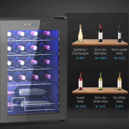 HOMCOM 20 Bottle Single Zone Freestanding Black Wine Fridge