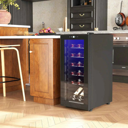 HOMCOM 18 Bottle Single Zone Freestanding Black Wine Fridge