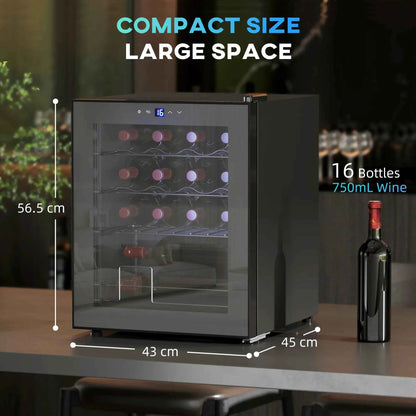 HOMCOM 16 Bottle Single Zone Freestanding Black Wine Fridge