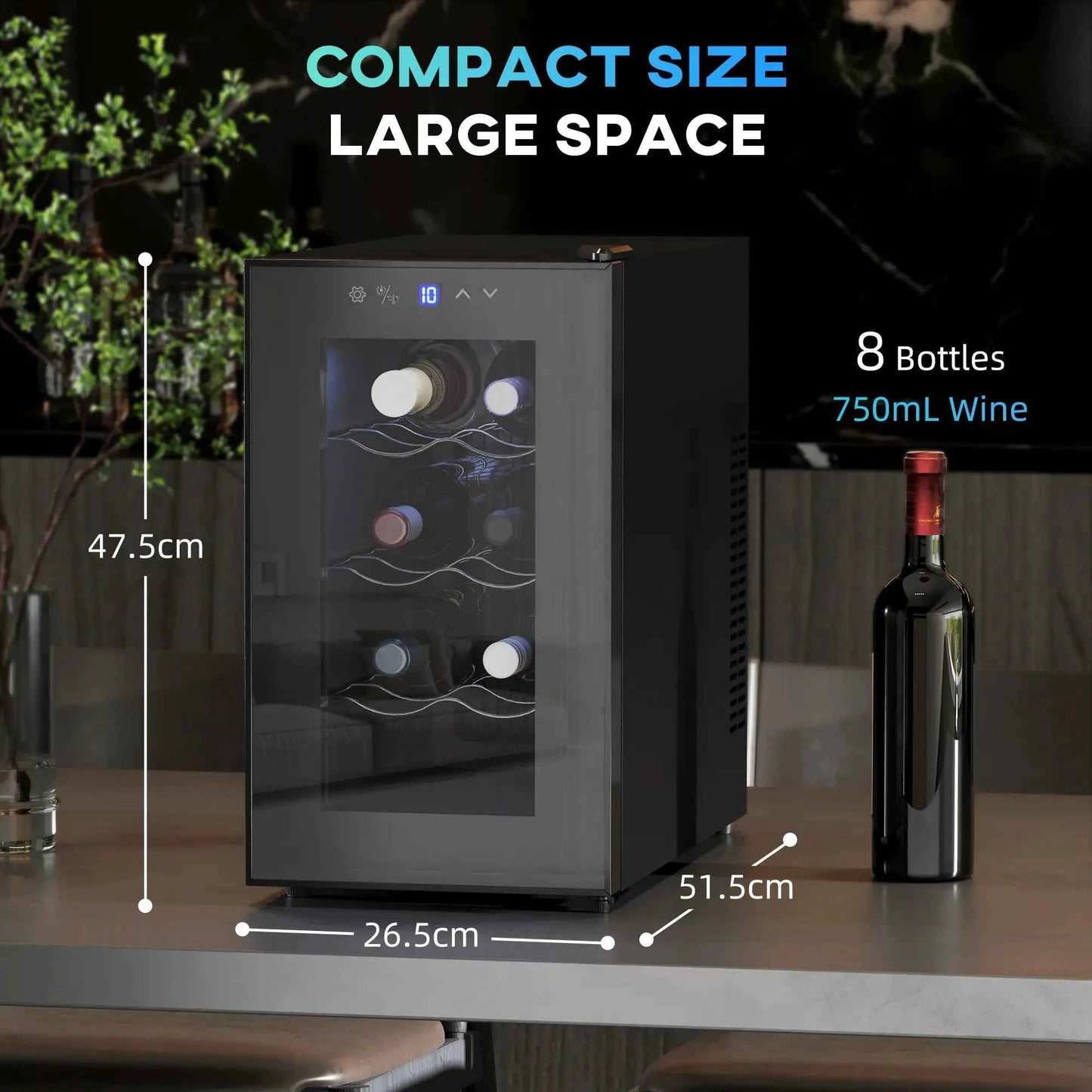 HOMCOM 8 Bottle Single Zone Freestanding Black Wine Fridge