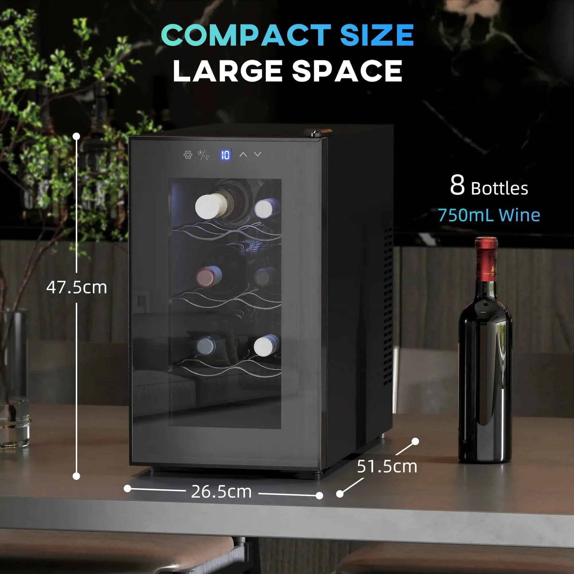 HOMCOM 8 Bottle Single Zone Freestanding Black Wine Fridge