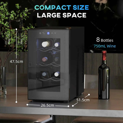 HOMCOM 8 Bottle Single Zone Freestanding Black Wine Fridge