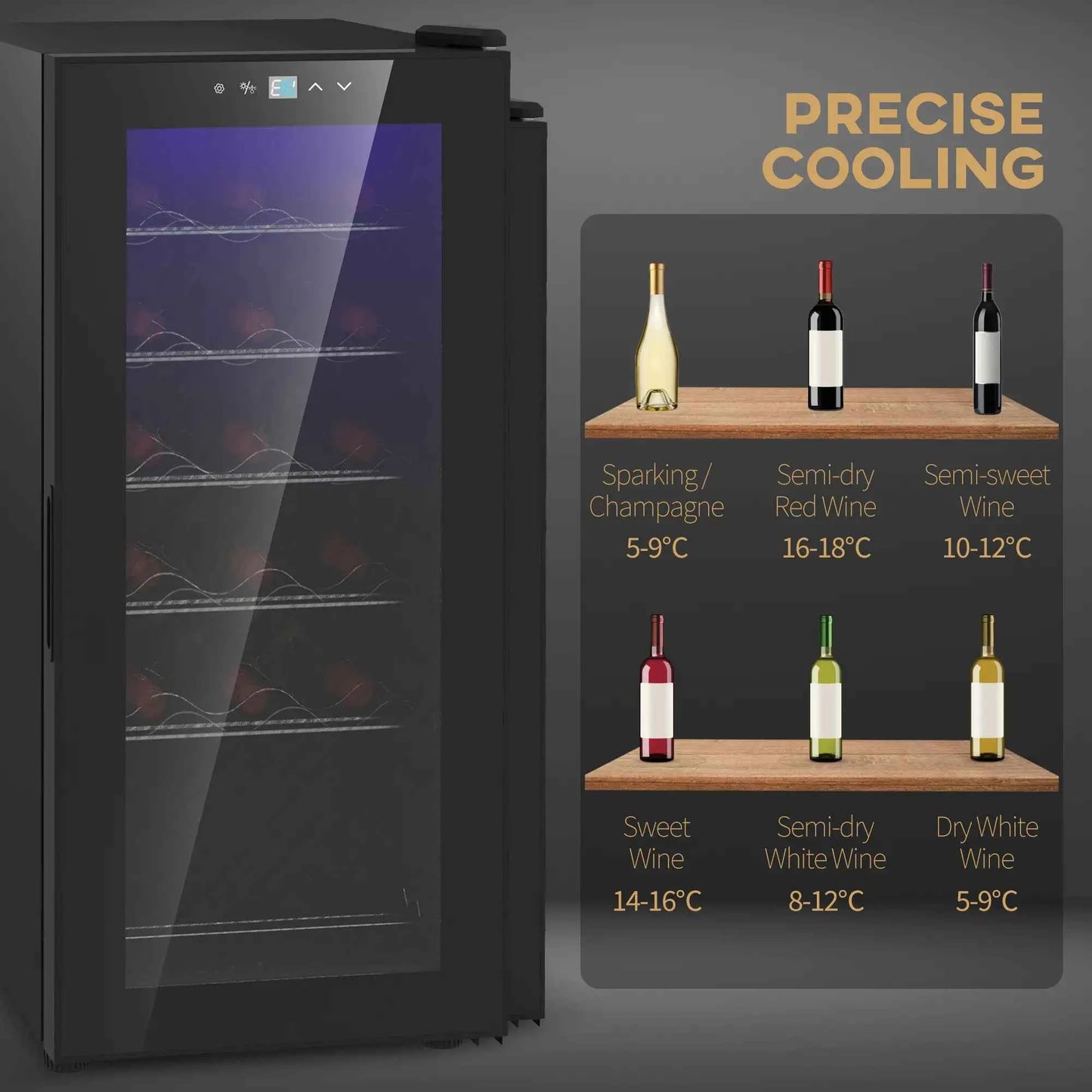 HOMCOM 18 Bottle Single Zone Freestanding Black Wine Fridge