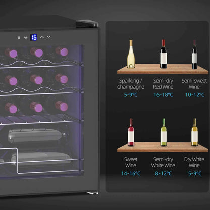 HOMCOM 16 Bottle Single Zone Freestanding Black Wine Fridge