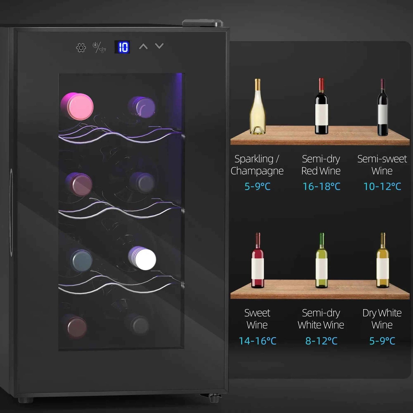 HOMCOM 8 Bottle Single Zone Freestanding Black Wine Fridge